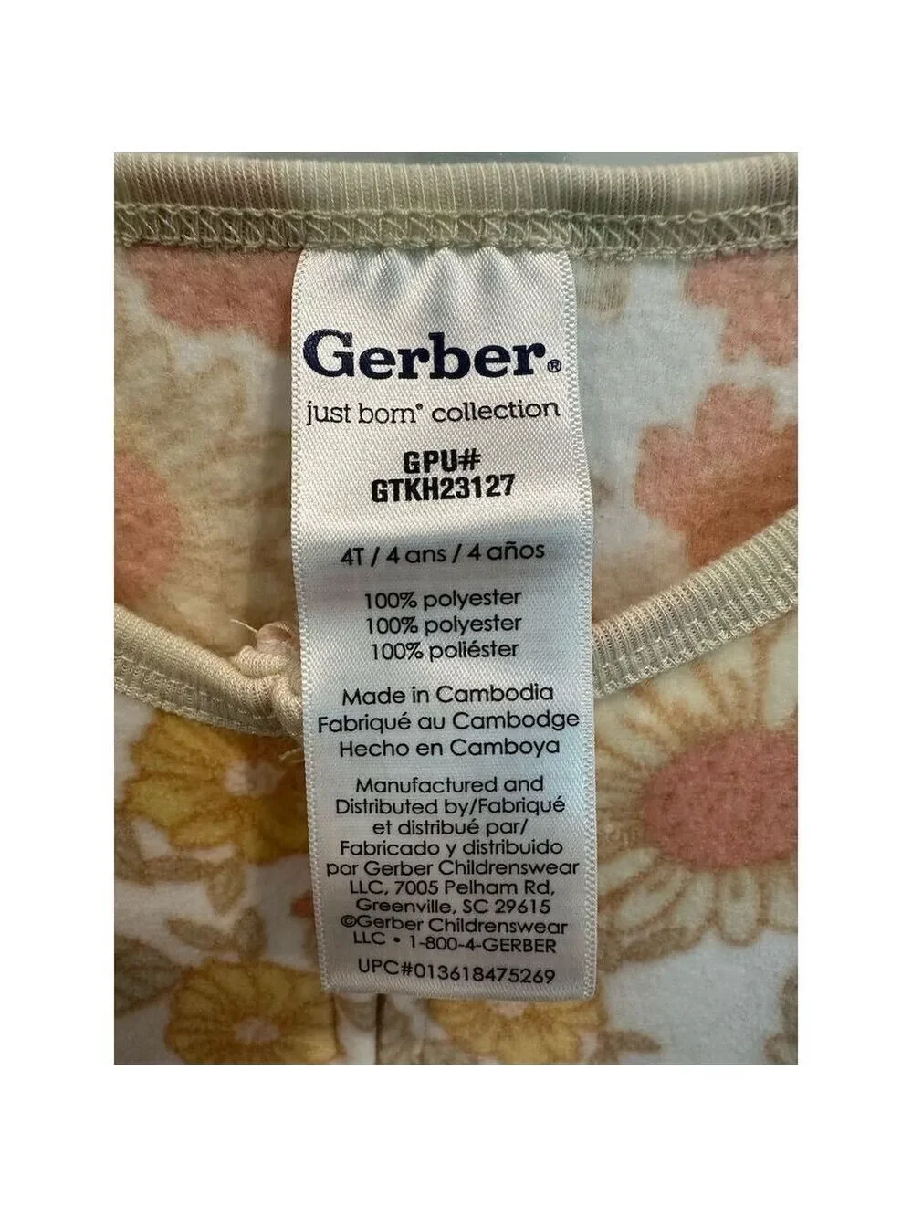 Gerber Baby Girls Floral Fleece Pajamas Multicolor Size 4T NWT